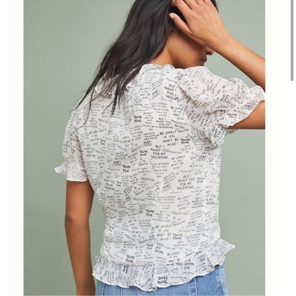 Maeve from ANTHROPOLOGIE love Note valentine romantic script Wrap Top Size 6 NWT - Picture 2 of 7